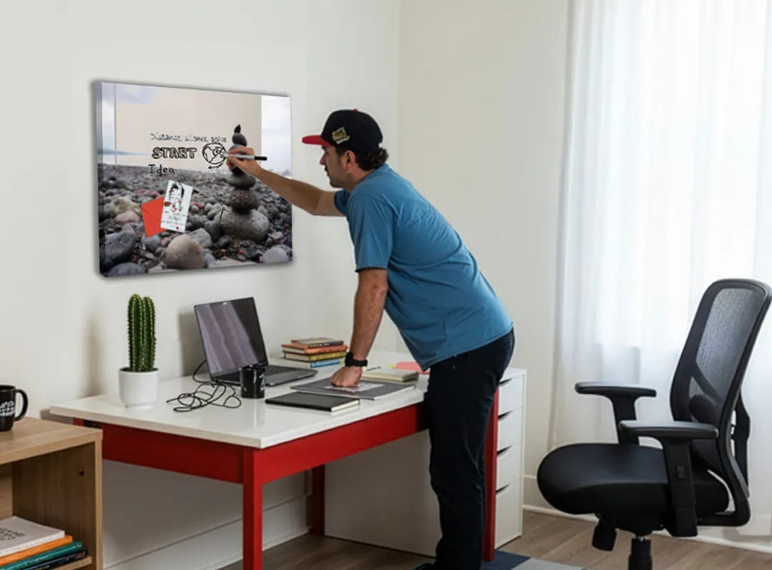 Metalen magneetbord met stapel stenen en inspirerende tekst – droog uitwisbaar & magnetisch