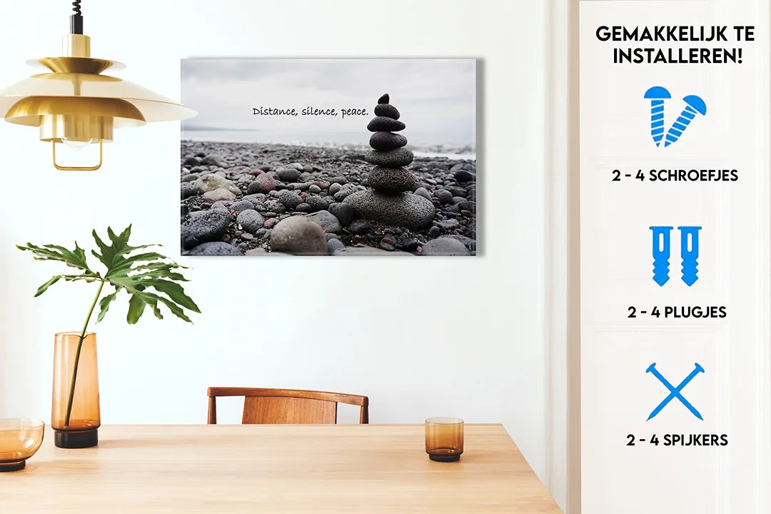 Metalen magneetbord met stapel stenen en inspirerende tekst – droog uitwisbaar & magnetisch