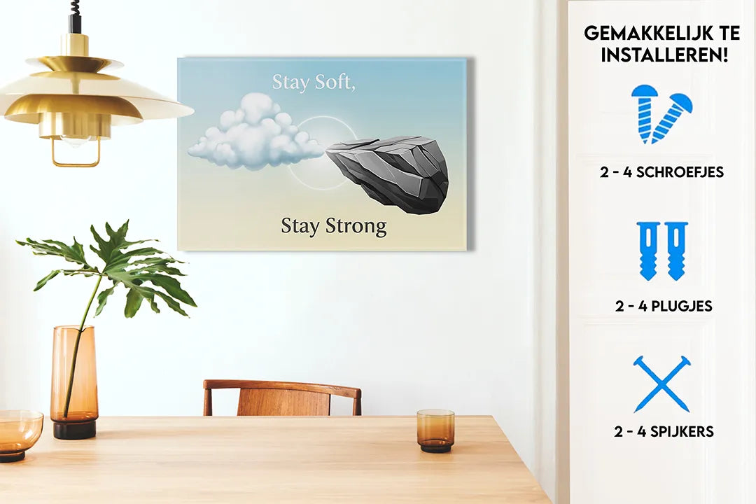 Motiverend Metalen Magneetbord - Stay Soft, Stay Strong – droog uitwisbaar & magnetisch