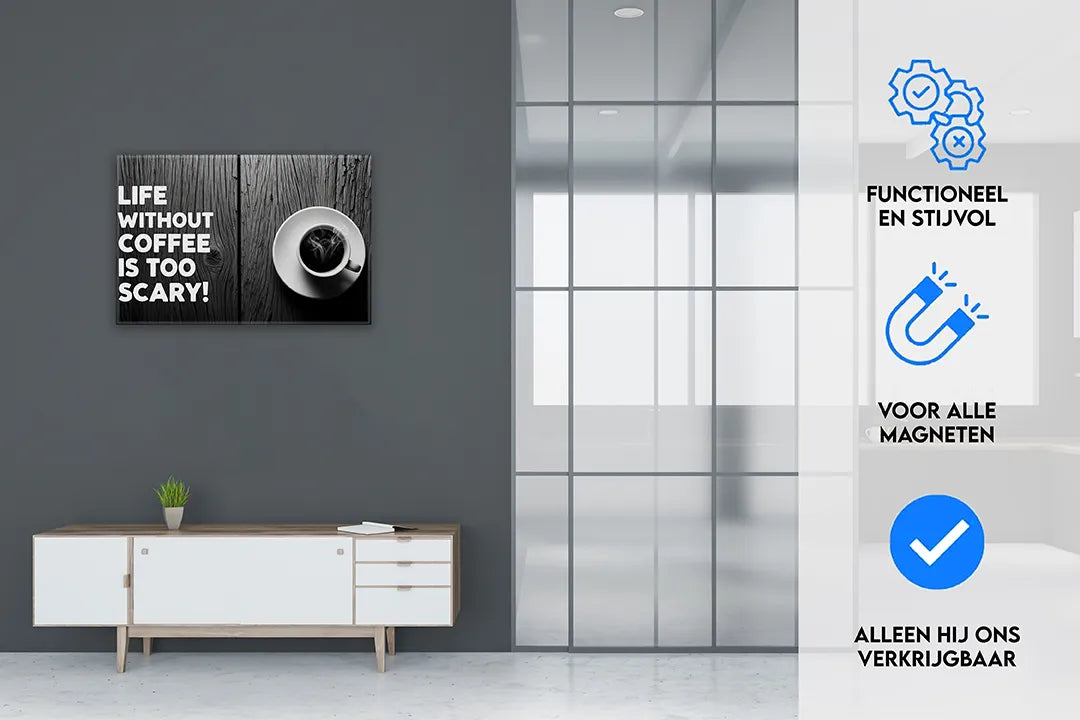 Metalen magneetbord: Life Without Coffee – droog uitwisbaar & magnetisch