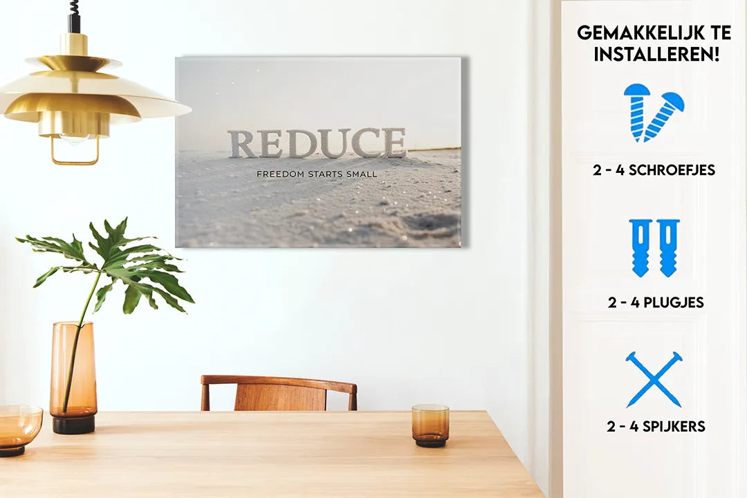 Metalen magneetbord met inspirerende tekst 'REDUCE' – droog uitwisbaar & magnetisch