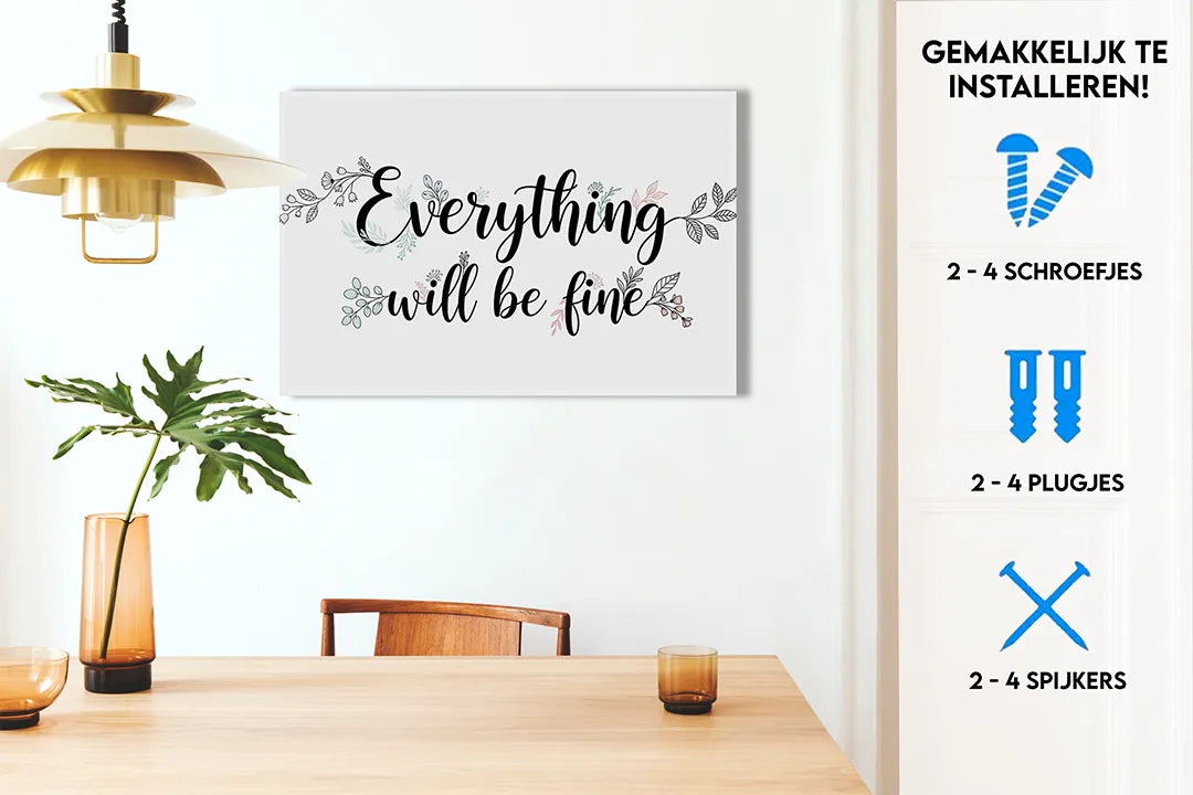 Metalen magneetbord 'Everything will be fine' – droog uitwisbaar & magnetisch