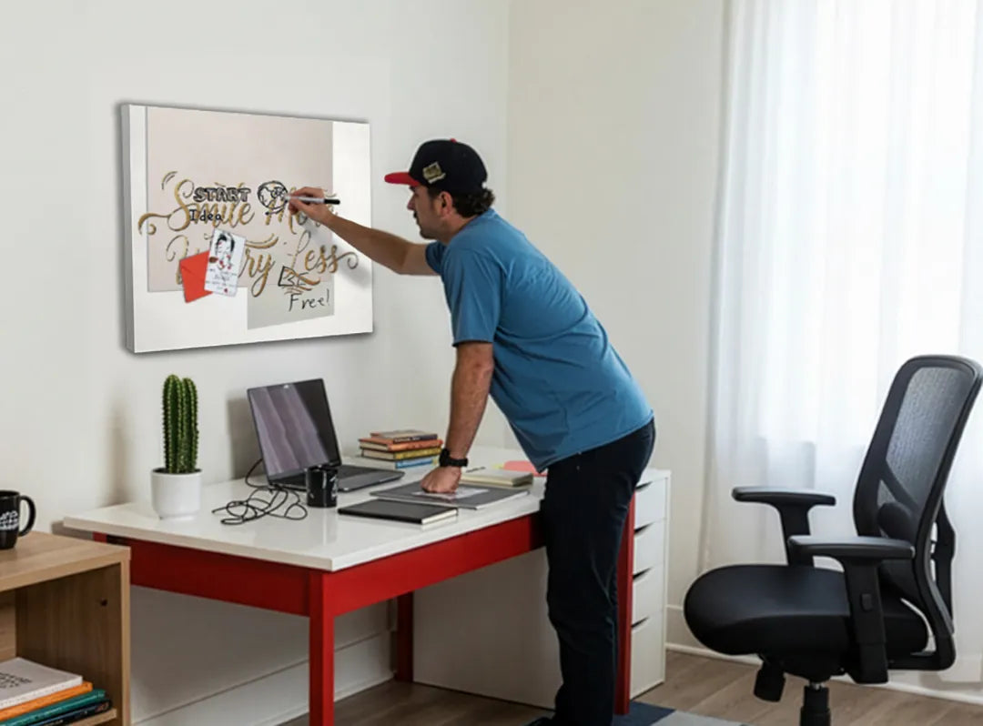 Metalen magneetbord - Smile More, Worry Less – droog uitwisbaar & magnetisch