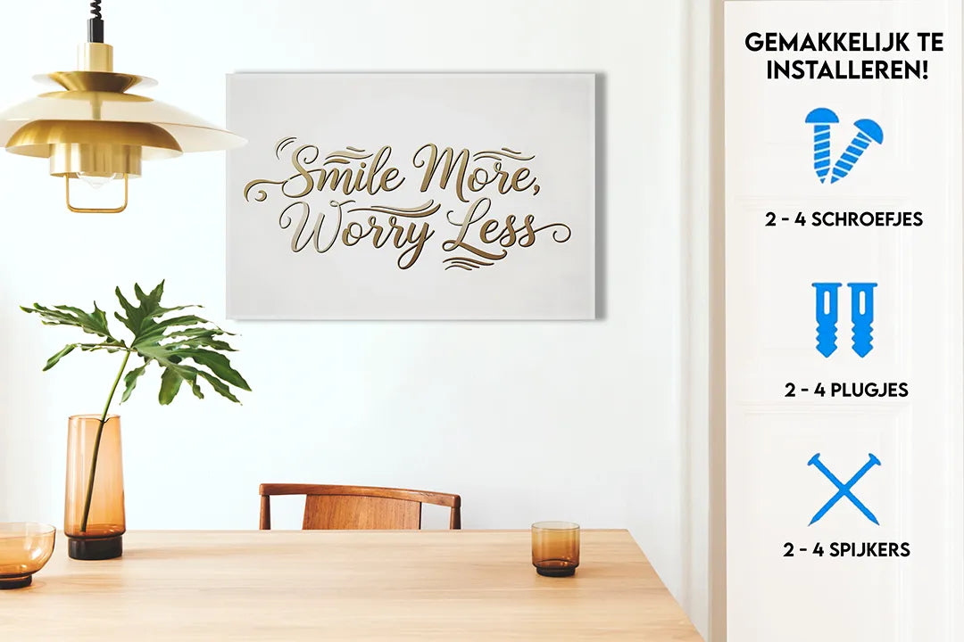 Metalen magneetbord - Smile More, Worry Less – droog uitwisbaar & magnetisch