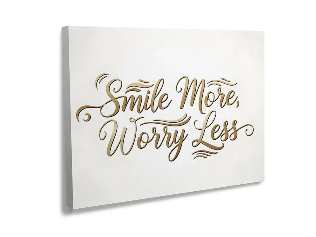 Metalen bord met de tekst 'Smile More, Worry Less', een functioneel magneetbord voor decoratie