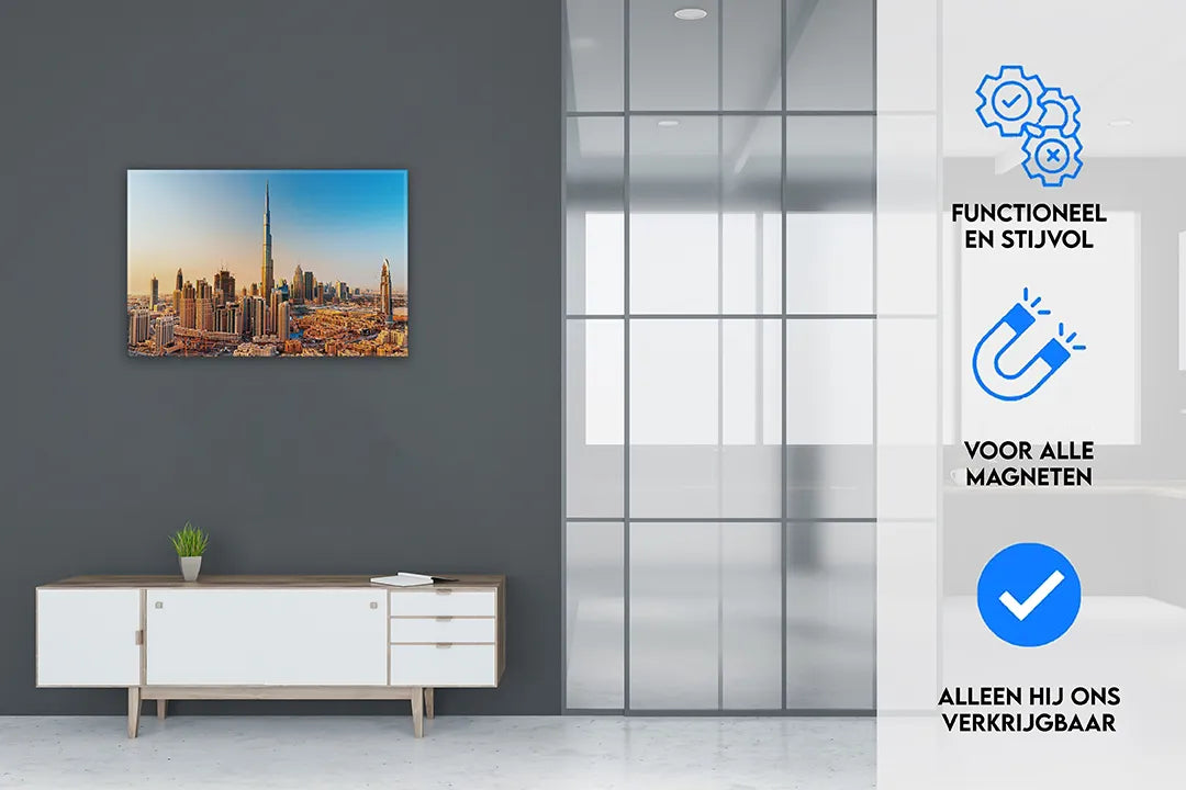 Metalen magneetbord van de skyline van Dubai – droog uitwisbaar & magnetisch