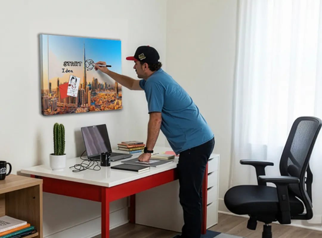 Metalen magneetbord van de skyline van Dubai – droog uitwisbaar & magnetisch