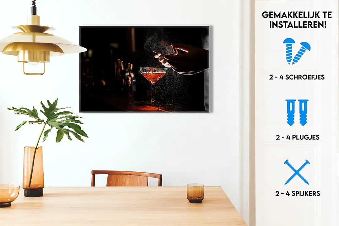 Stijlvol metalen magneetbord met cocktail – droog uitwisbaar & magnetisch