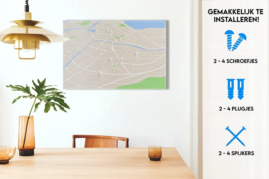 Decoratief aluminium magneetbord met stadsplattegrond – droog uitwisbaar & magnetisch