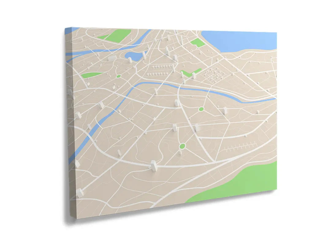 Metalen bord met een gedetailleerde stadsplattegrond voor decoratie en notities.