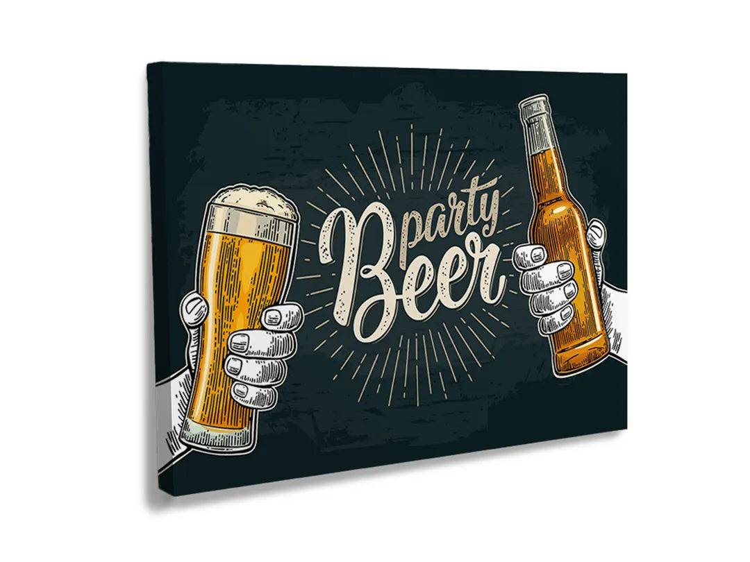 Metalen bord met het ontwerp 'Party Beer', perfect als magneetbord.