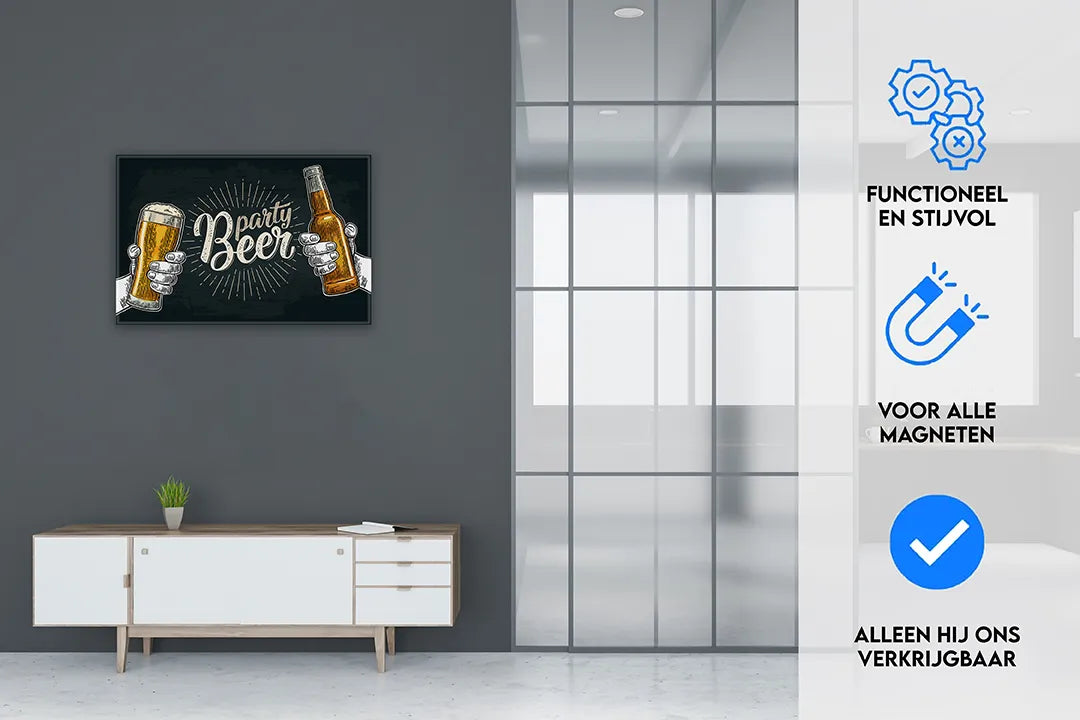 Metalen magneetbord 'Party Beer' - Leuke decoratie – droog uitwisbaar & magnetisch