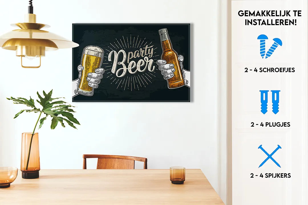 Metalen magneetbord 'Party Beer' - Leuke decoratie – droog uitwisbaar & magnetisch