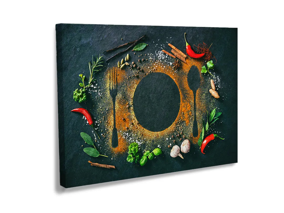 Metalen bord met kruiden en bestek, perfect als magneetbord.