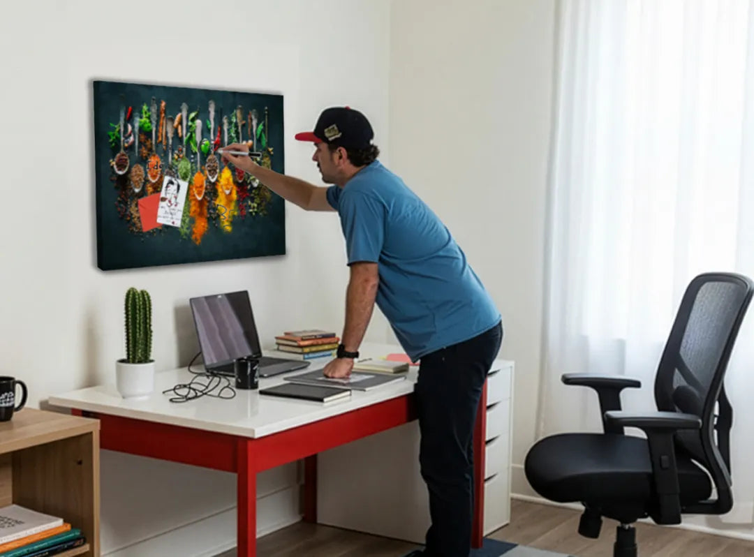 Metalen magneetbord vol kleurige specerijen – droog uitwisbaar & magnetisch