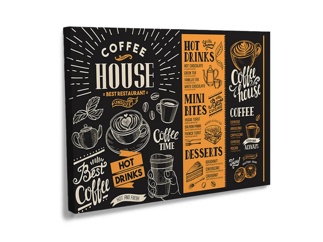 Decoratief magneetbord met koffie en snacks, ideaal als metalen bord.