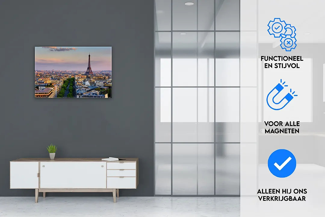 Metalen magneetbord met adembenemend Parijs uitzicht – droog uitwisbaar & magnetisch