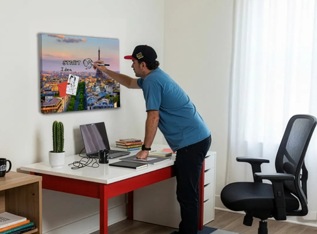 Metalen magneetbord met adembenemend Parijs uitzicht – droog uitwisbaar & magnetisch