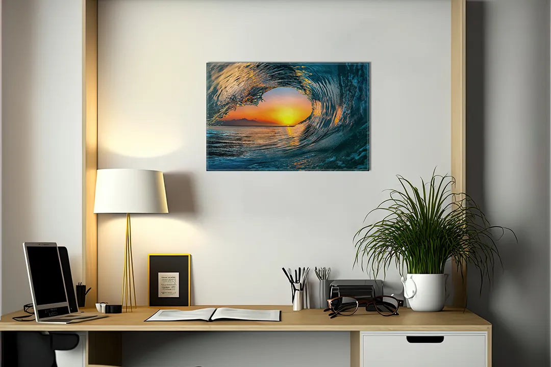 Metalen magneetbord met zeezicht en zonsondergang – droog uitwisbaar & magnetisch