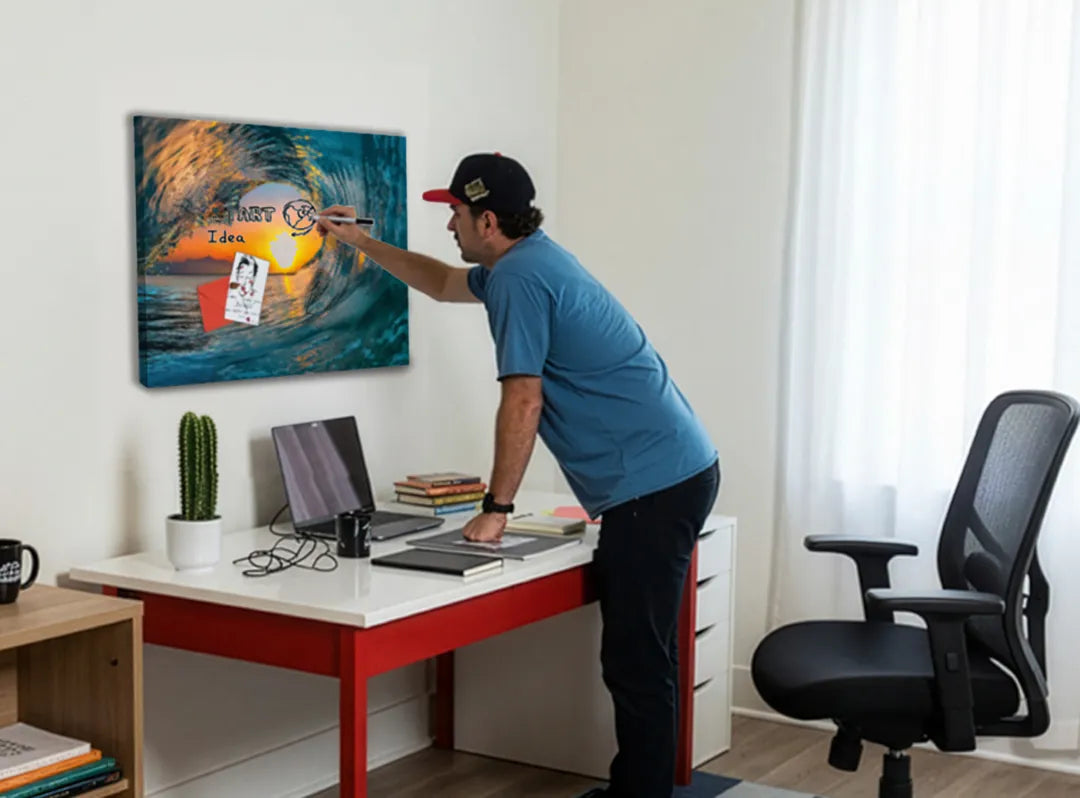 Metalen magneetbord met zeezicht en zonsondergang – droog uitwisbaar & magnetisch