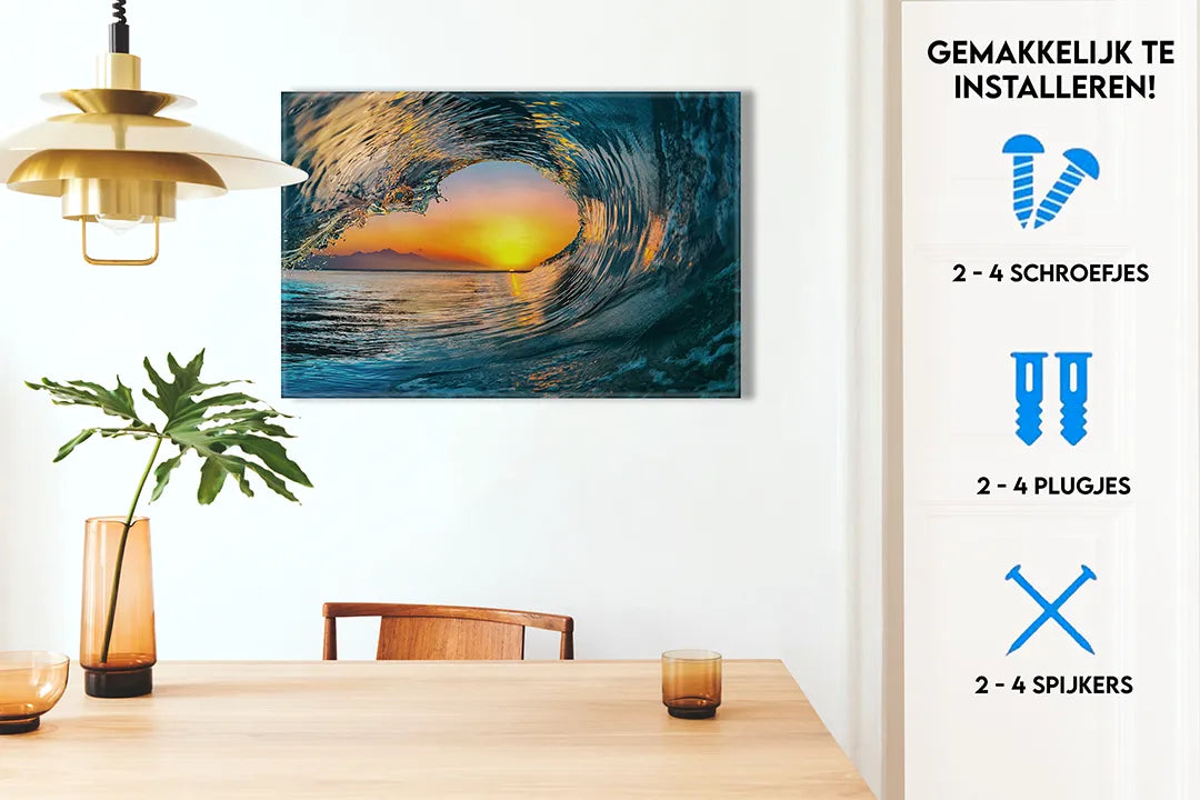 Metalen magneetbord met zeezicht en zonsondergang – droog uitwisbaar & magnetisch