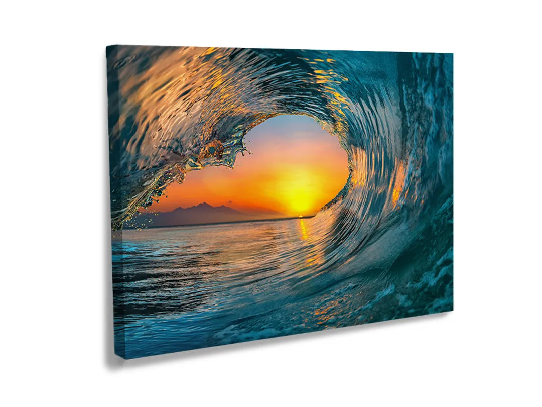 Metalen bord met prachtig zeezicht en zonsondergang, multifunctioneel als magneetbord.