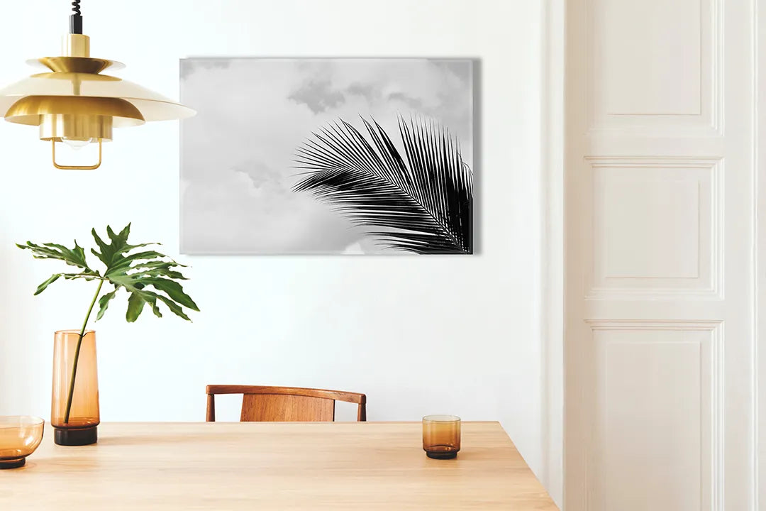 Metalen magneetbord met palmblad in zwart-wit – droog uitwisbaar & magnetisch