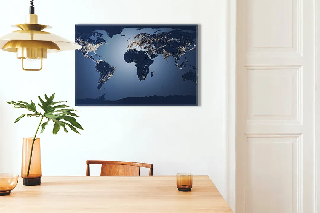 Metalen Magneetbord Wereldkaart in Nachtlook – droog uitwisbaar & magnetisch