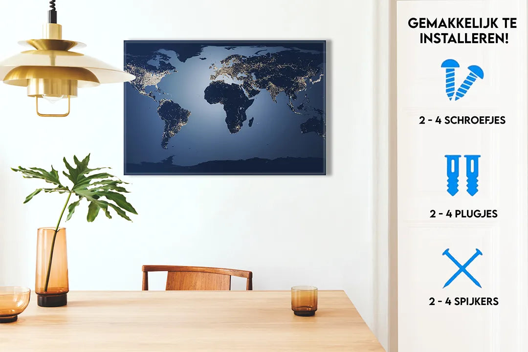 Metalen Magneetbord Wereldkaart in Nachtlook – droog uitwisbaar & magnetisch