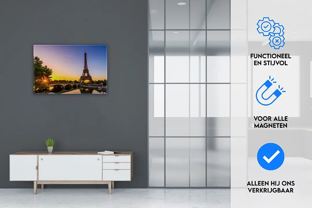 Metalen magneetbord: Eiffeltoren bij zonsondergang – droog uitwisbaar & magnetisch