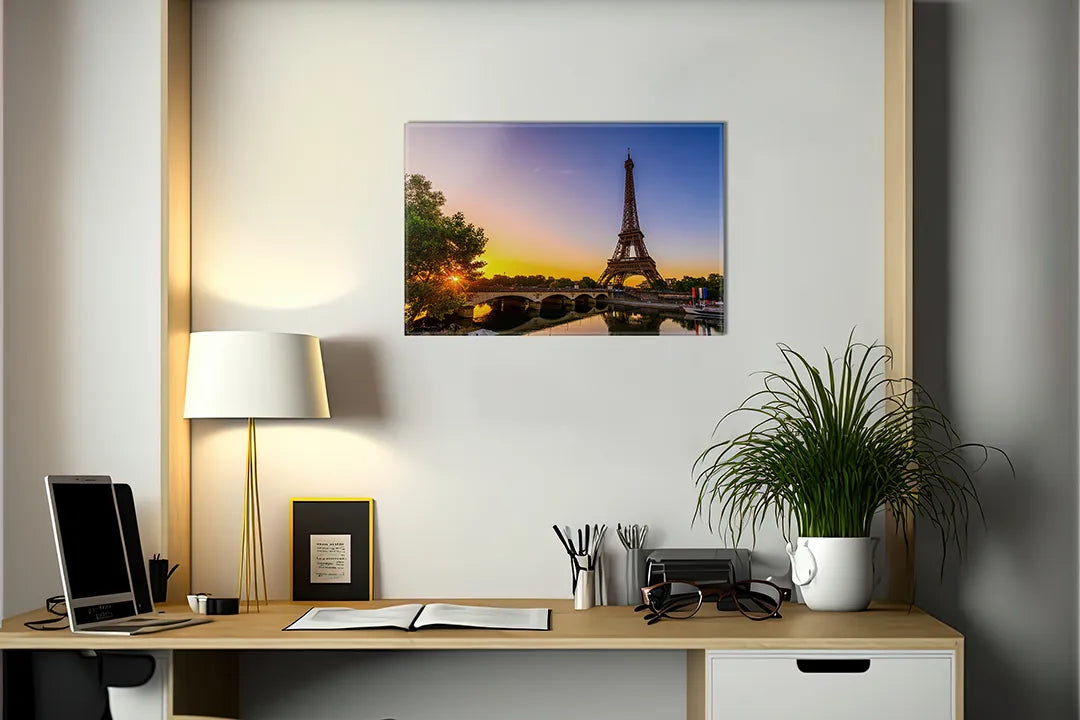 Metalen magneetbord: Eiffeltoren bij zonsondergang – droog uitwisbaar & magnetisch