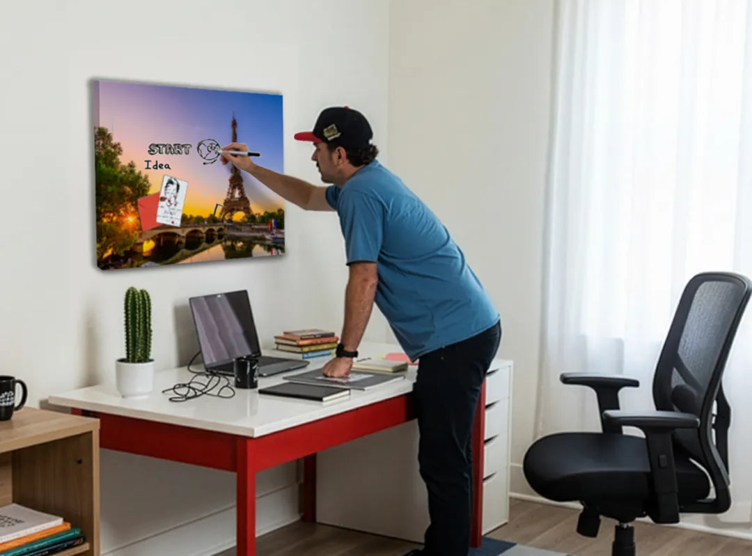 Metalen magneetbord: Eiffeltoren bij zonsondergang – droog uitwisbaar & magnetisch