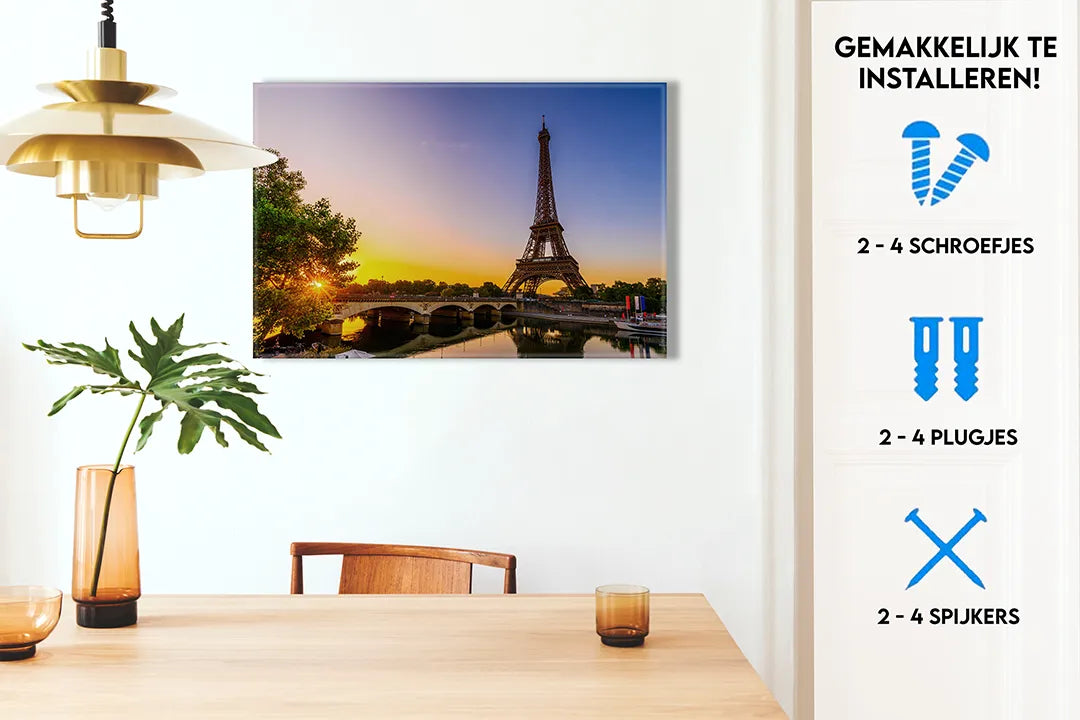 Metalen magneetbord: Eiffeltoren bij zonsondergang – droog uitwisbaar & magnetisch