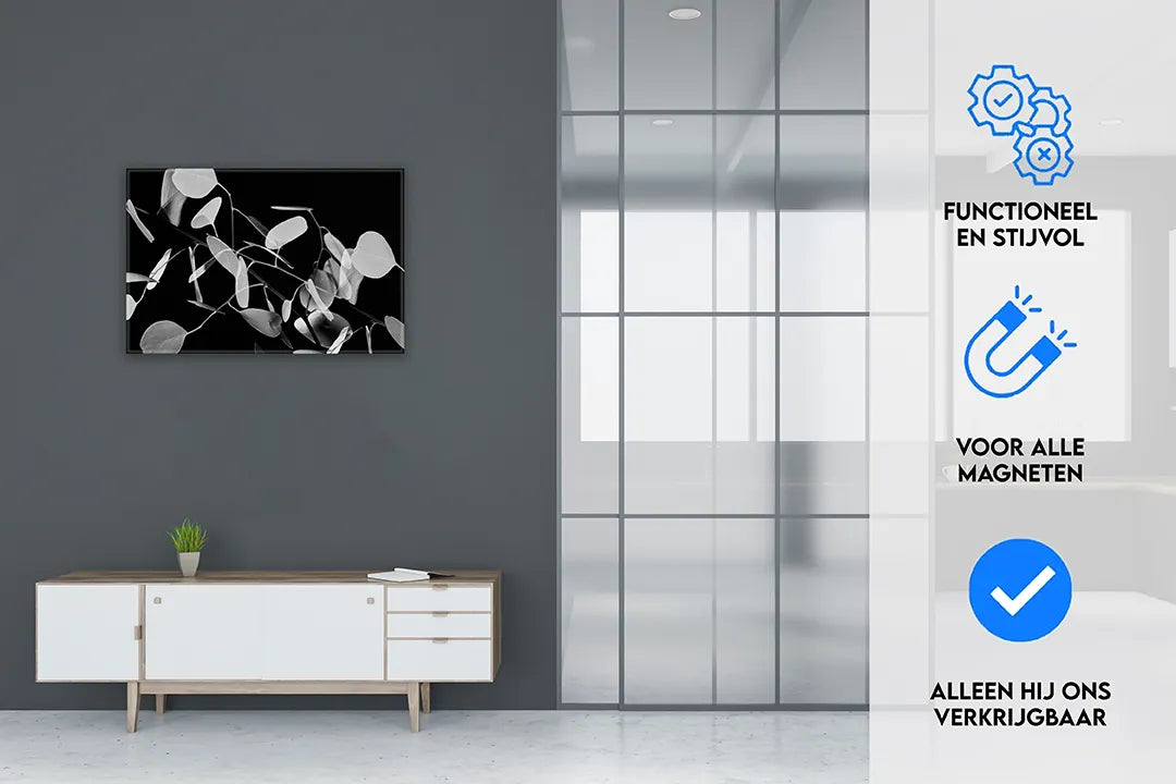 Stijlvol metalen magneetbord met minimalistische bladeren - droog uitwisbaar & magnetisch