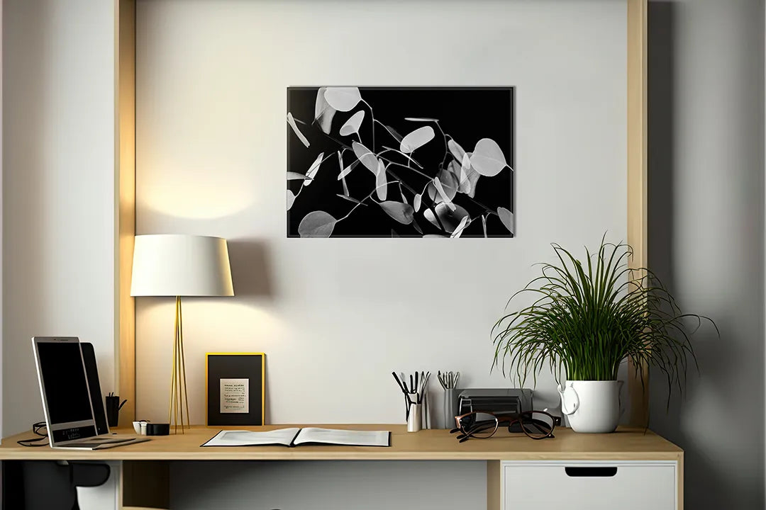 Stijlvol metalen magneetbord met minimalistische bladeren - droog uitwisbaar & magnetisch