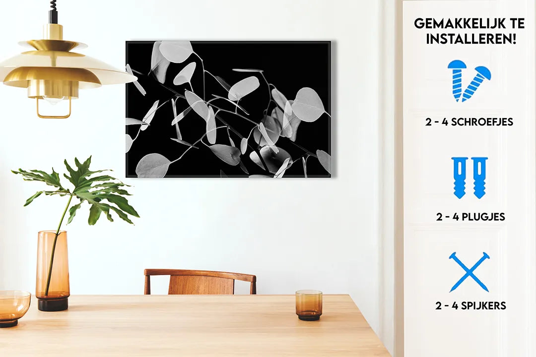 Stijlvol metalen magneetbord met minimalistische bladeren - droog uitwisbaar & magnetisch