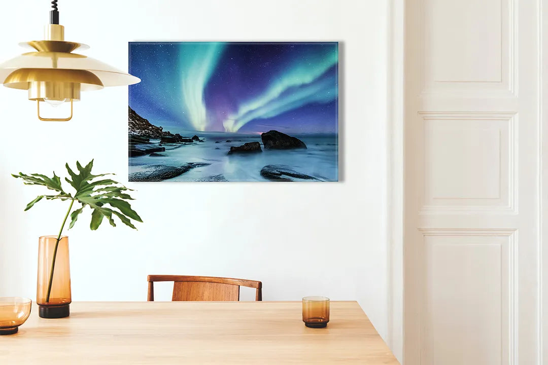 Metalen magneetbord: Noorderlicht boven de zee - droog uitwisbaar & magnetisch