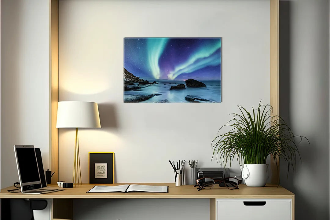 Metalen magneetbord: Noorderlicht boven de zee - droog uitwisbaar & magnetisch