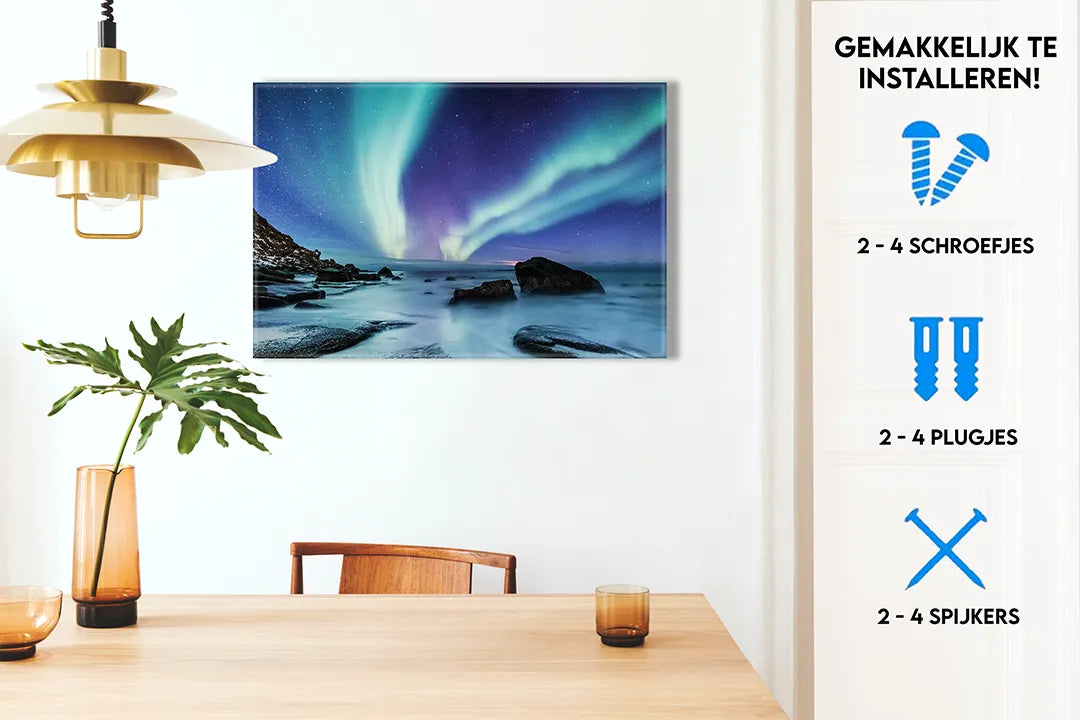 Metalen magneetbord: Noorderlicht boven de zee - droog uitwisbaar & magnetisch