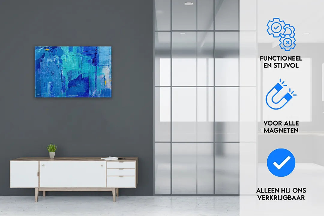 Metalen magneetbord in blauwtinten – droog uitwisbaar & magnetisch