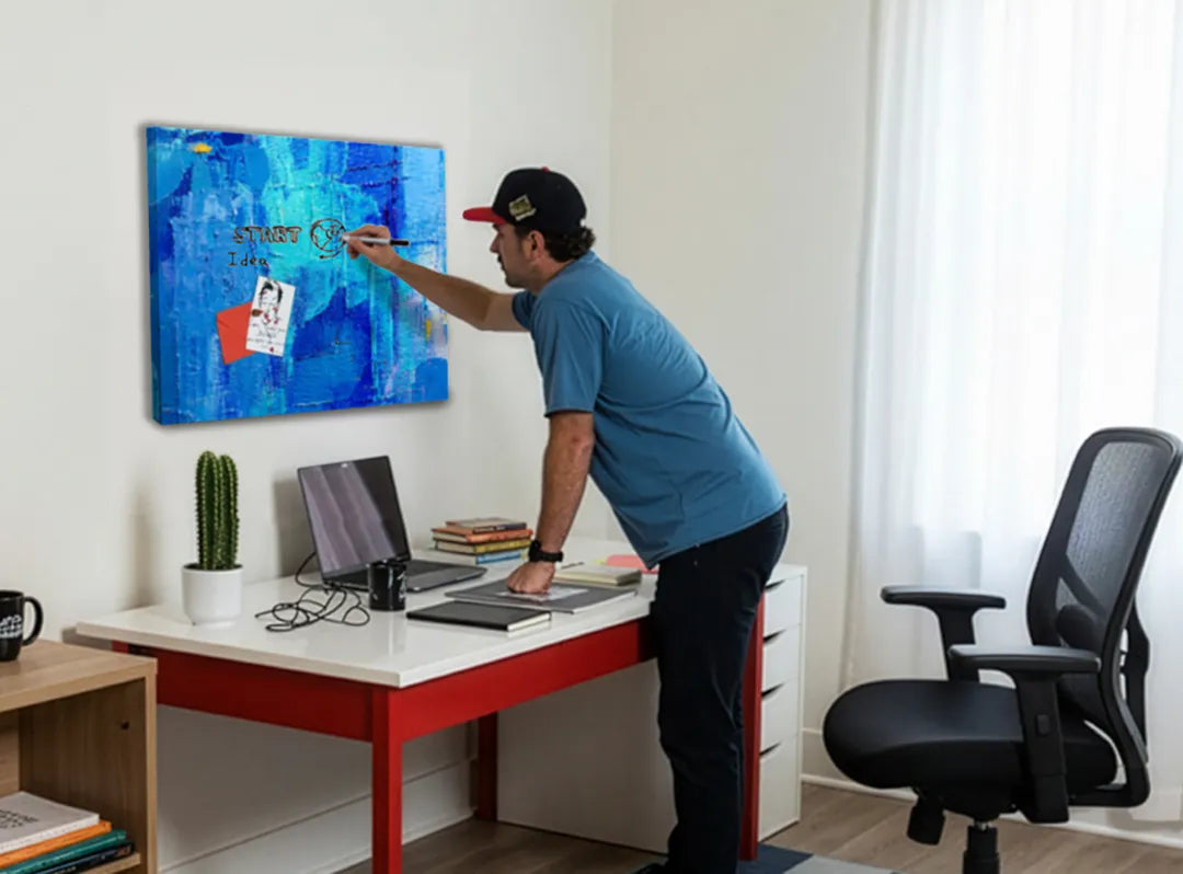 Metalen magneetbord in blauwtinten – droog uitwisbaar & magnetisch