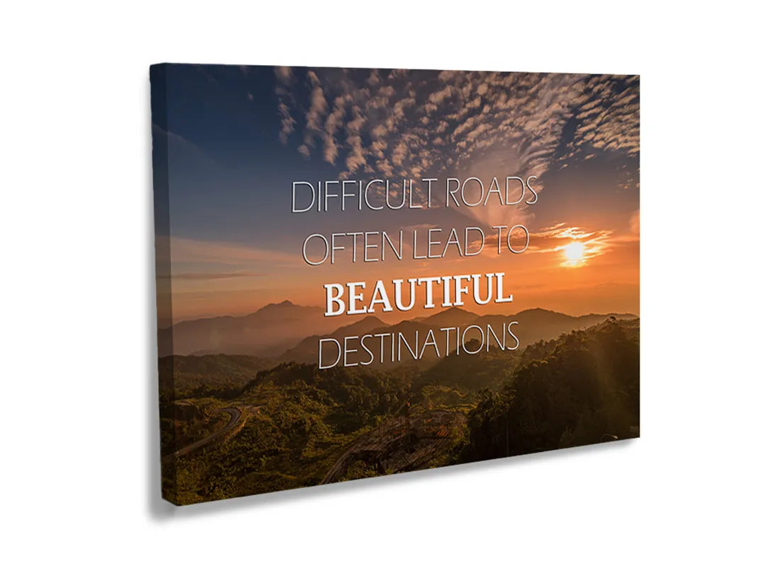 Metalen magneetbord met zonsondergang en inspirerende tekst.