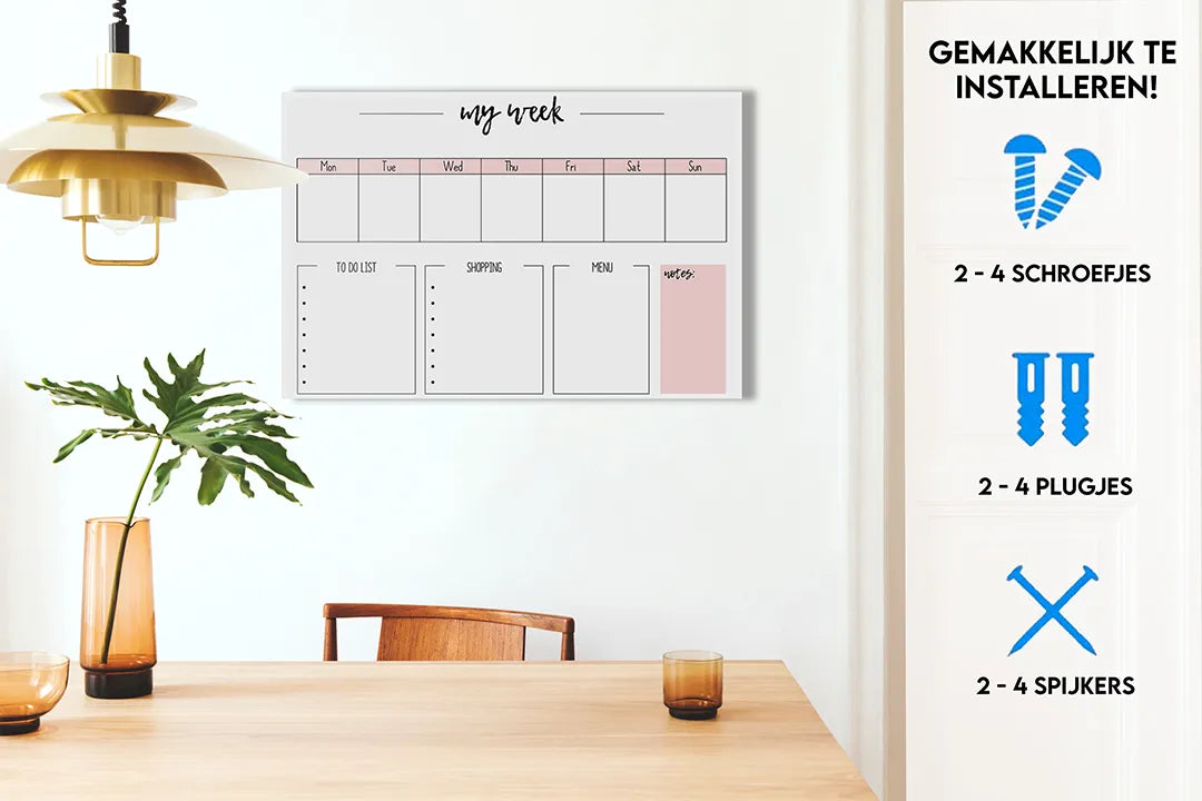 Metalen magneetbord voor weekplanning en notities - droog uitwisbaar & magnetisch