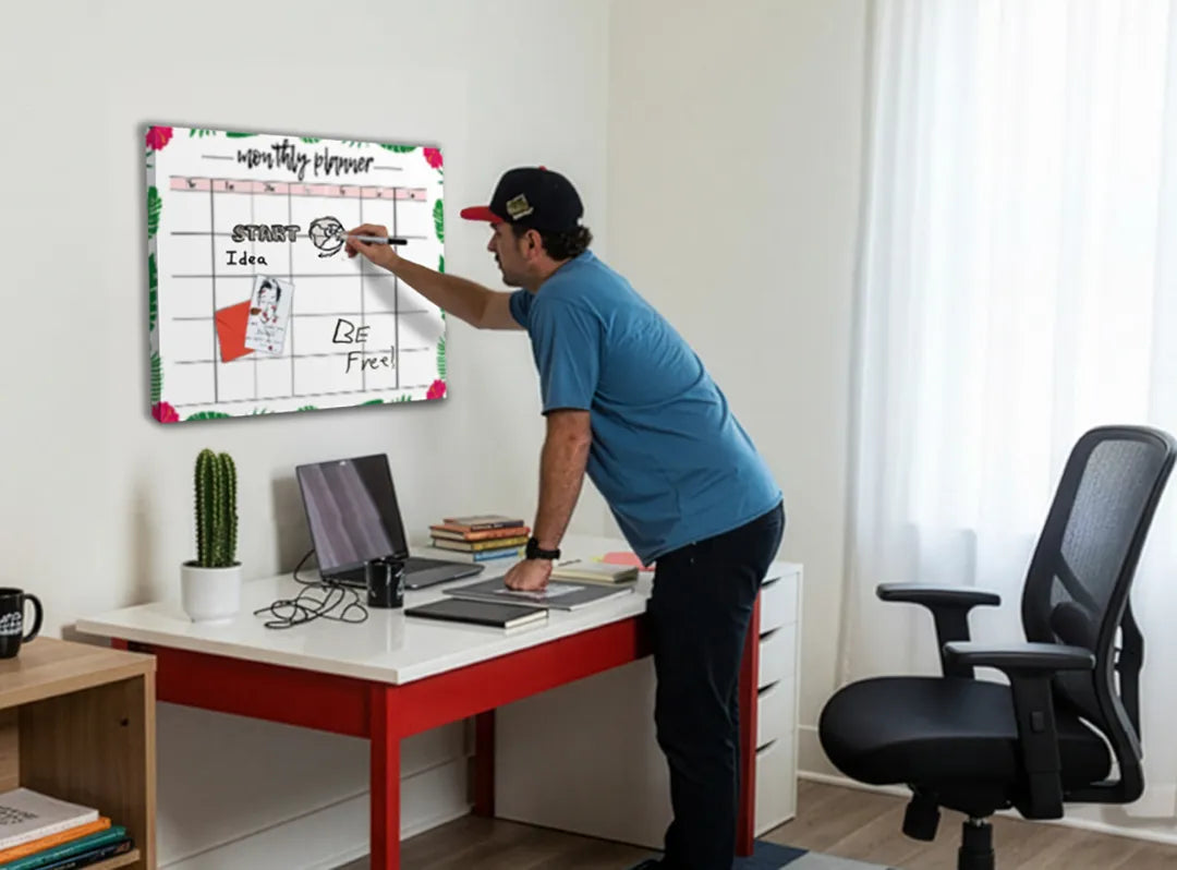 Metalen Magneetbord Monthly Planner met Tropische Lijst – droog uitwisbaar & magnetisch