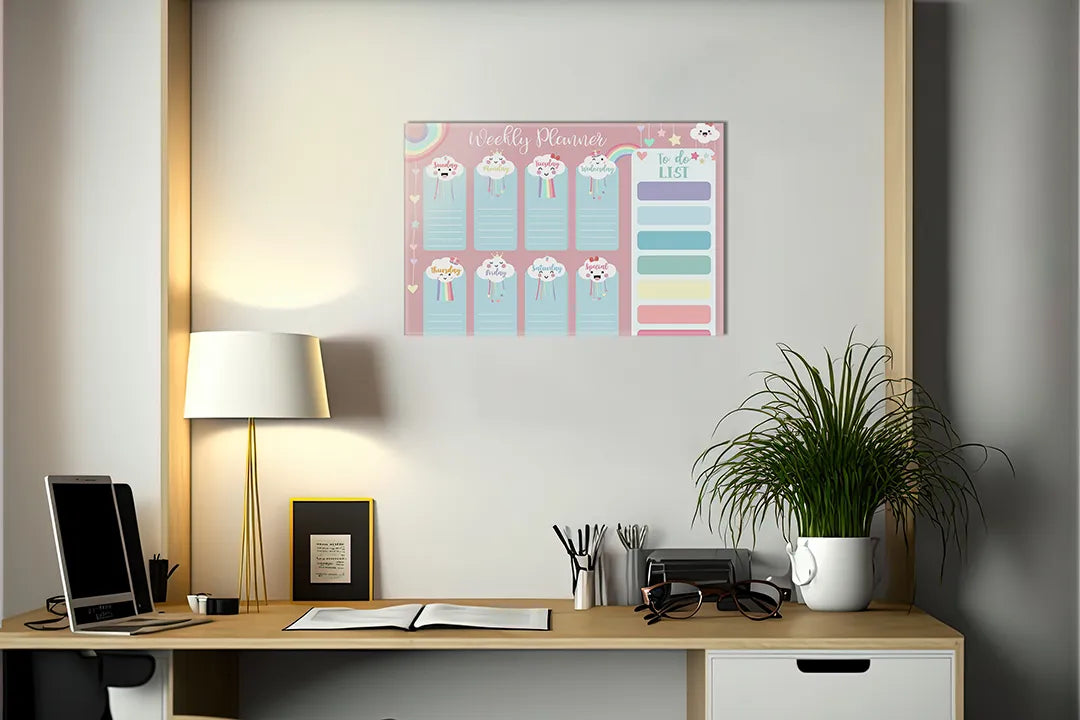 Schattig metalen magneetbord met wekenplanner – droog uitwisbaar & magnetisch