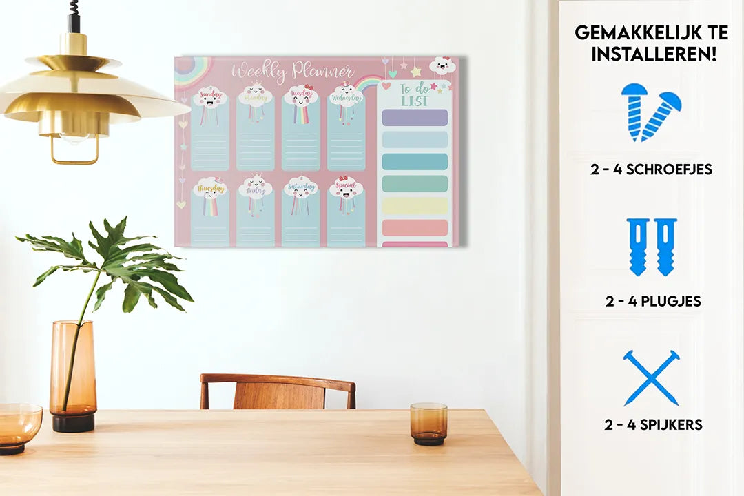 Schattig metalen magneetbord met wekenplanner – droog uitwisbaar & magnetisch