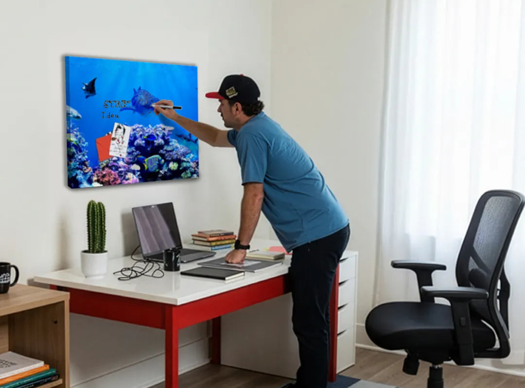 Metalen magneetbord met kleurrijk koraalrif – droog uitwisbaar & magnetisch