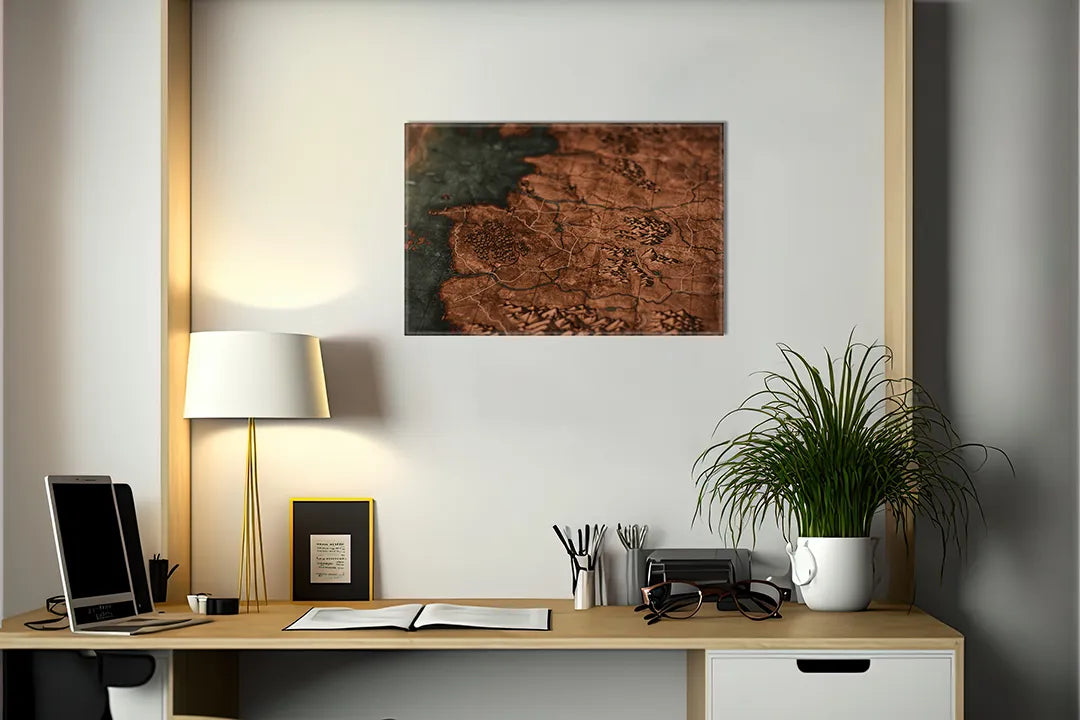 Stijlvol metalen magneetbord met wereldkaartdesign – droog uitwisbaar & magnetisch