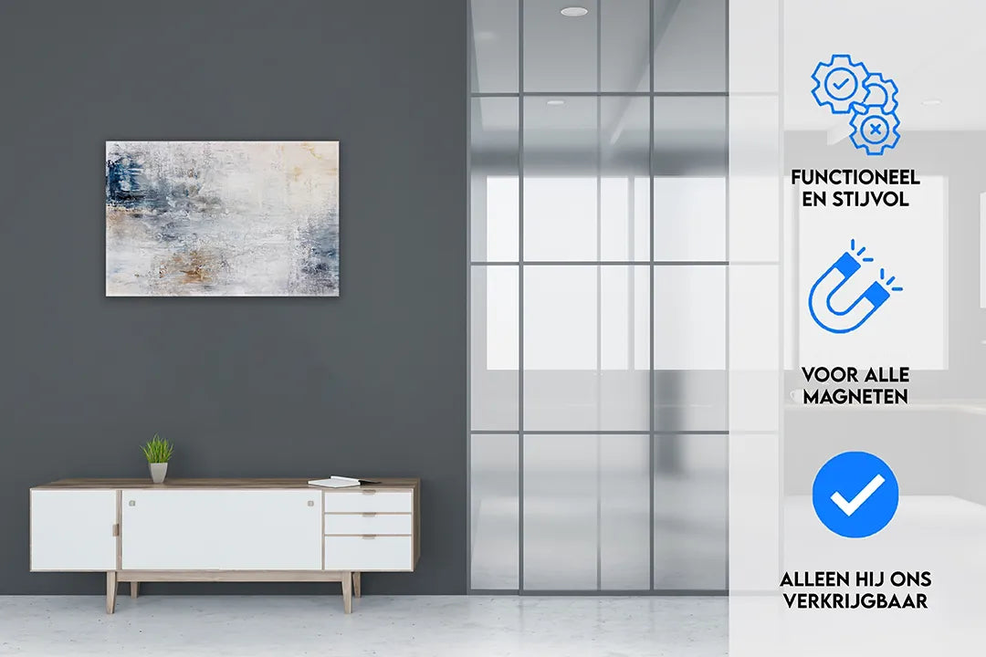 Metalen magneetbord in abstracte blauwtinten – droog uitwisbaar & magnetisch