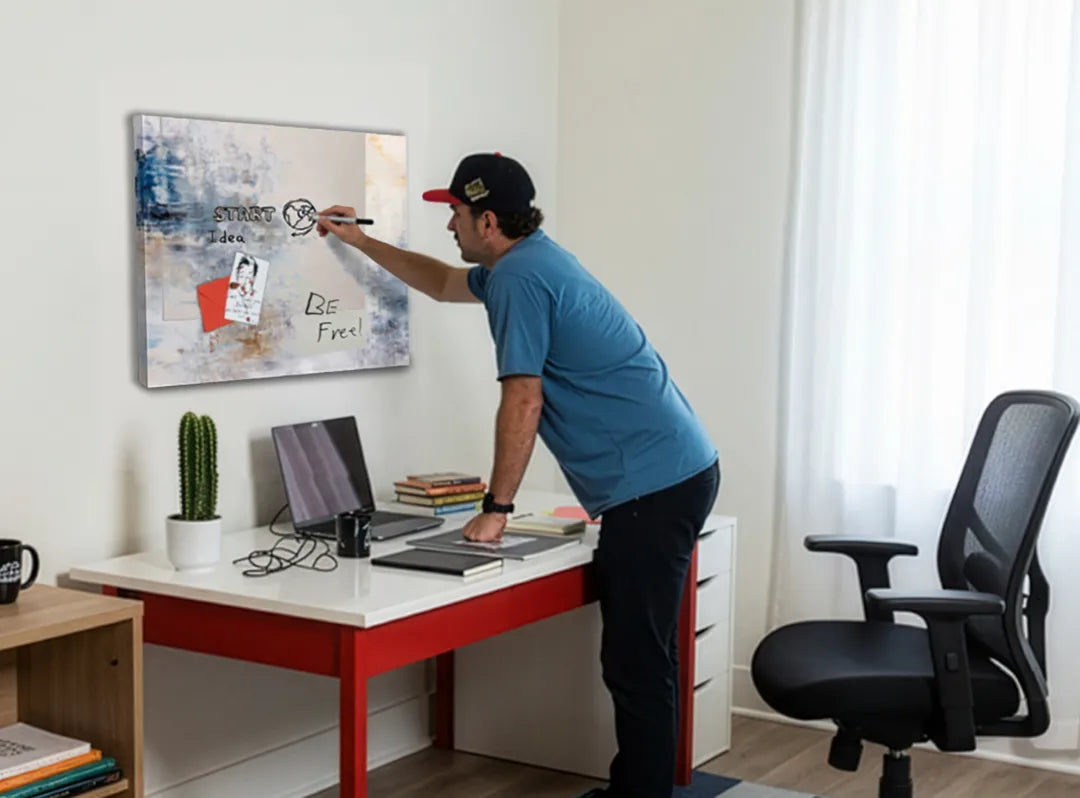 Metalen magneetbord in abstracte blauwtinten – droog uitwisbaar & magnetisch